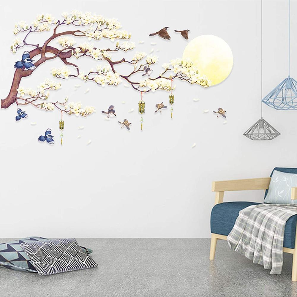 Living Room Self Adhesive Chinese Style Removable Brown Tree Decals Wall Art Wall Sticker Mural