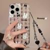 Ins Sweet Cool Plaid Rabbit Lanyard for Apple 15pro Max Mobile Phone Case Iphone17 Cute 16 Soft 11