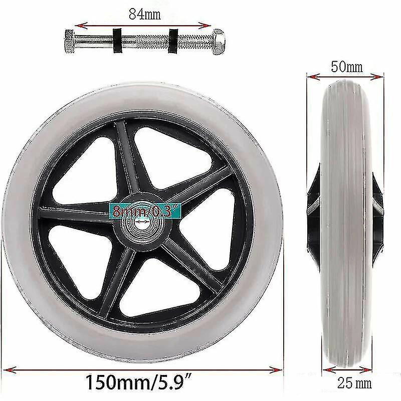 2pcs Of 6 Inch Rubber Wheel Replacement Wheelchair Front Wheels Rollator Walker Anti-slip Replacement Casters Grey