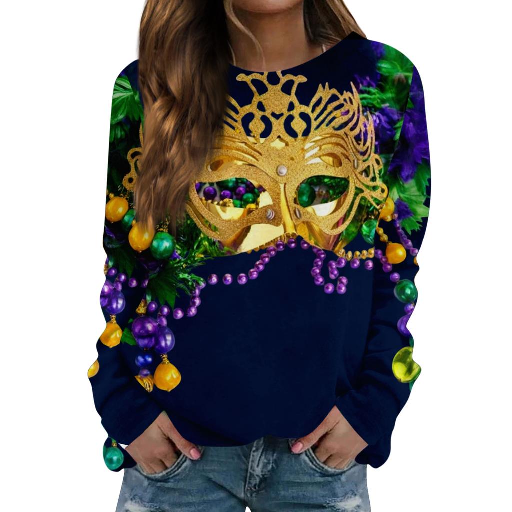 Damenmode Lässig Langärmlig Bedruckt Rundhals Pullover Top