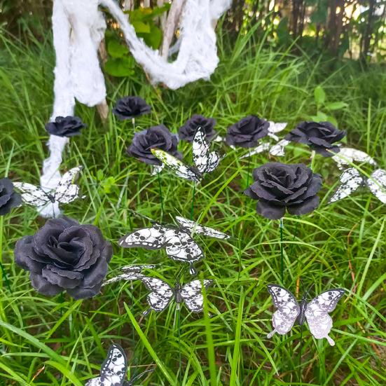 Garden Stake Durable Butterfly Black Rose Ground Stake for Holiday Parties Outdoor Decoration