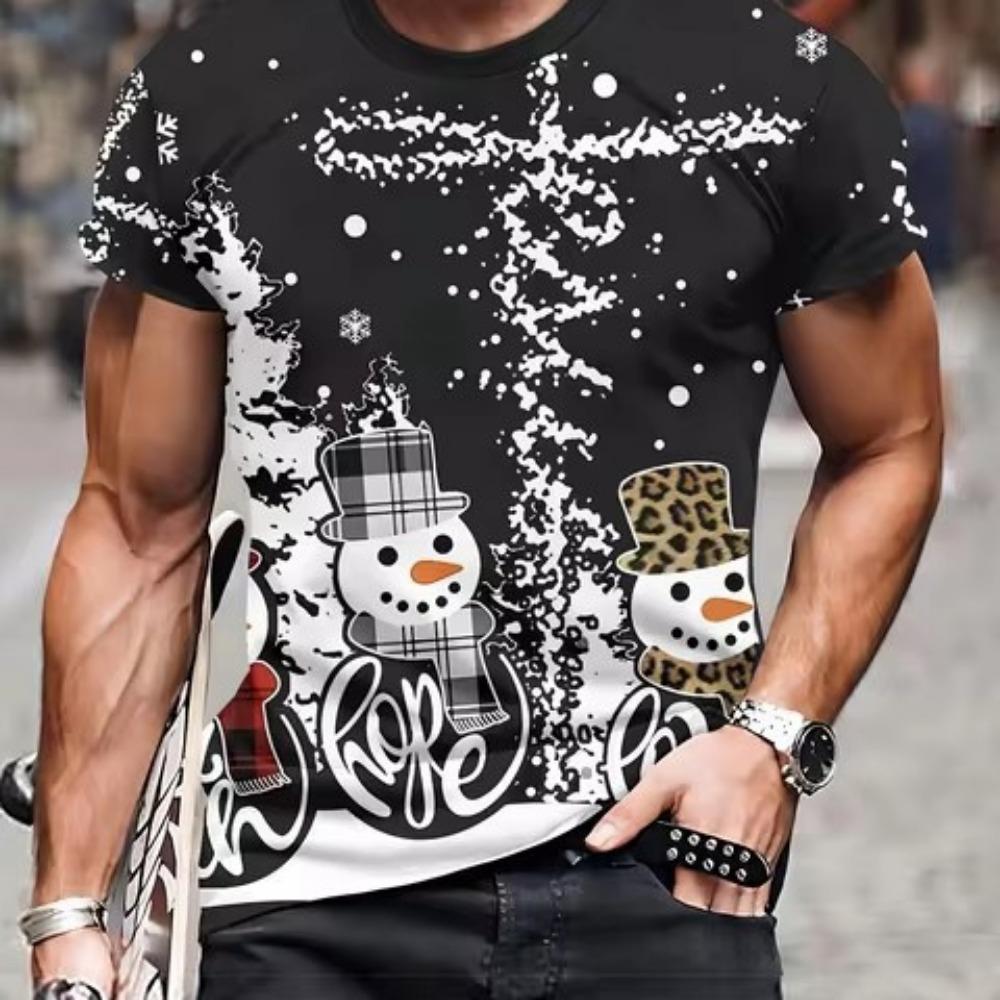 Christmas Series 3D Digital Printed Men's Casual and Fashionable Round Neck Short Sleeved T-shirt