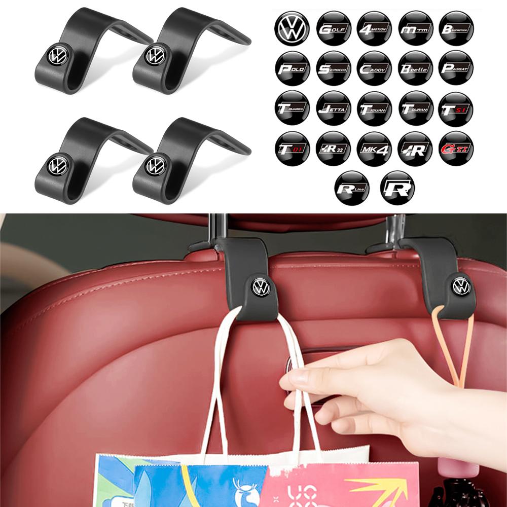 4Pcs Car ABS Back Seat Storage Hook Holder Clips for Volkswagen VW RLine AA20 R32 Blue Motion GTD GTI Passat Polo 4 Motion MTM Caddy