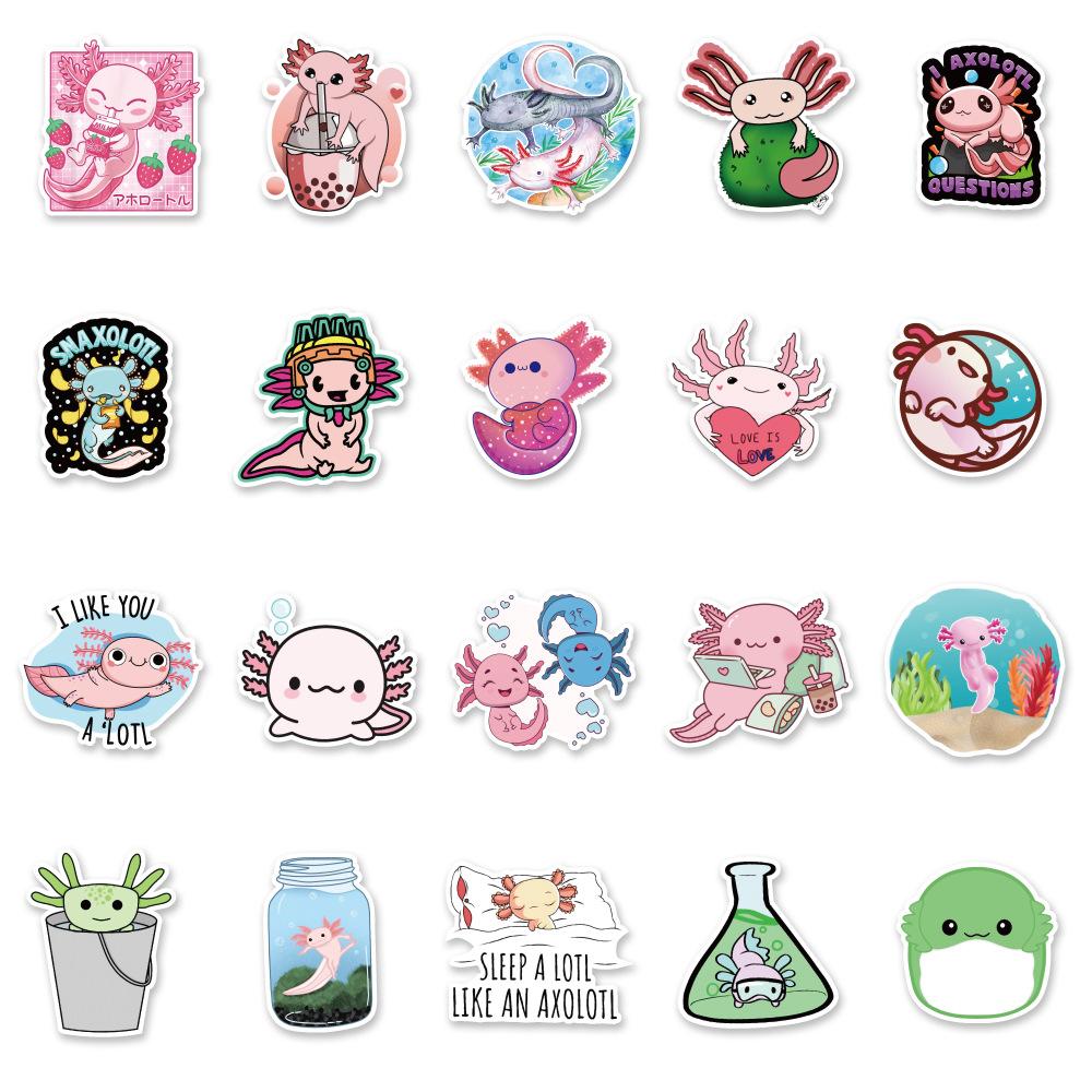 50 Cute Cartoon Cute Axolotl Notes Luggage Water Cup Skateboard Doodle Decorative Stickers