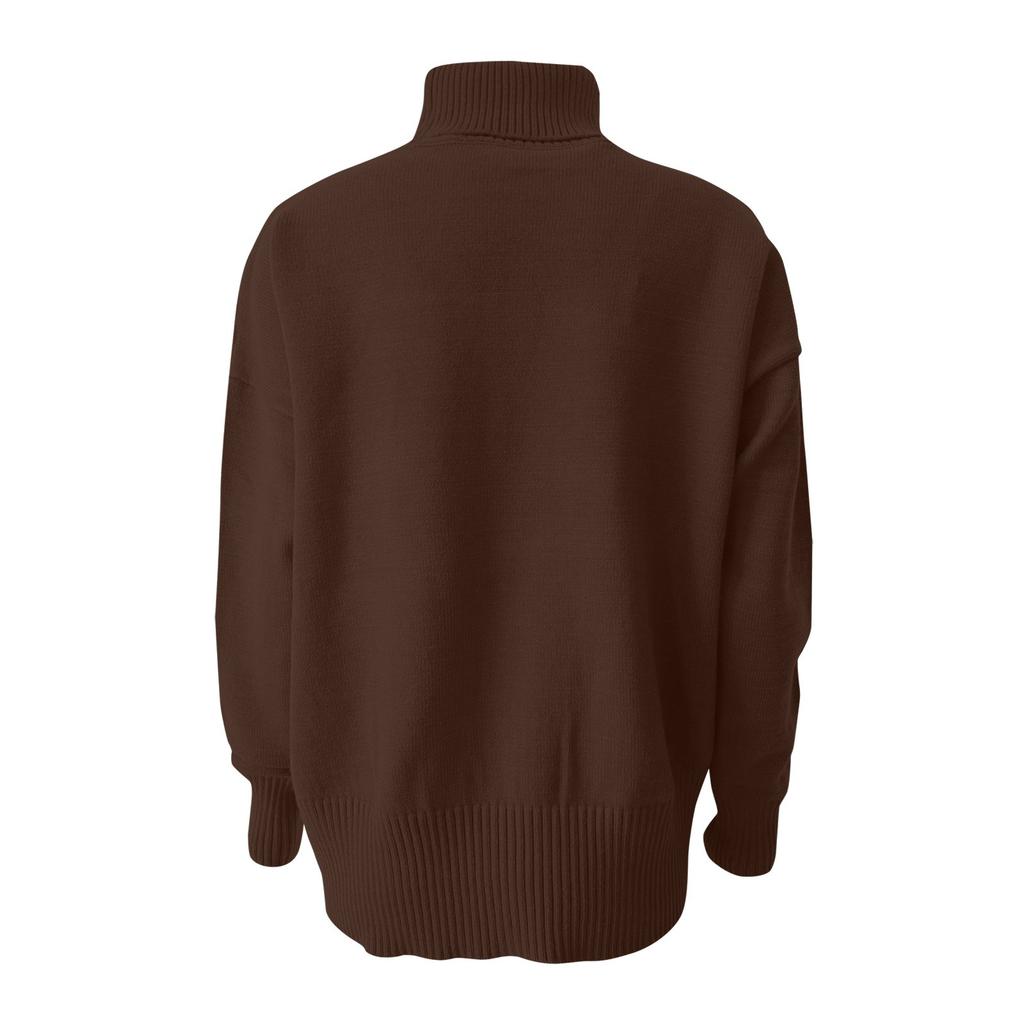 Women's Fashion Loose High Neck Long Sleeve Knit Personality Solid Color Casual Sweater