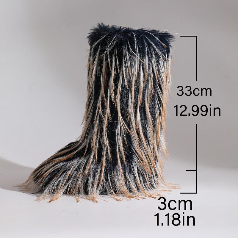 Women Flats Boots for Children Winter Warmth Thickness Anti Slip Shibuya Hairy Boots Mid Length Personalized Fashion Boots 2025
