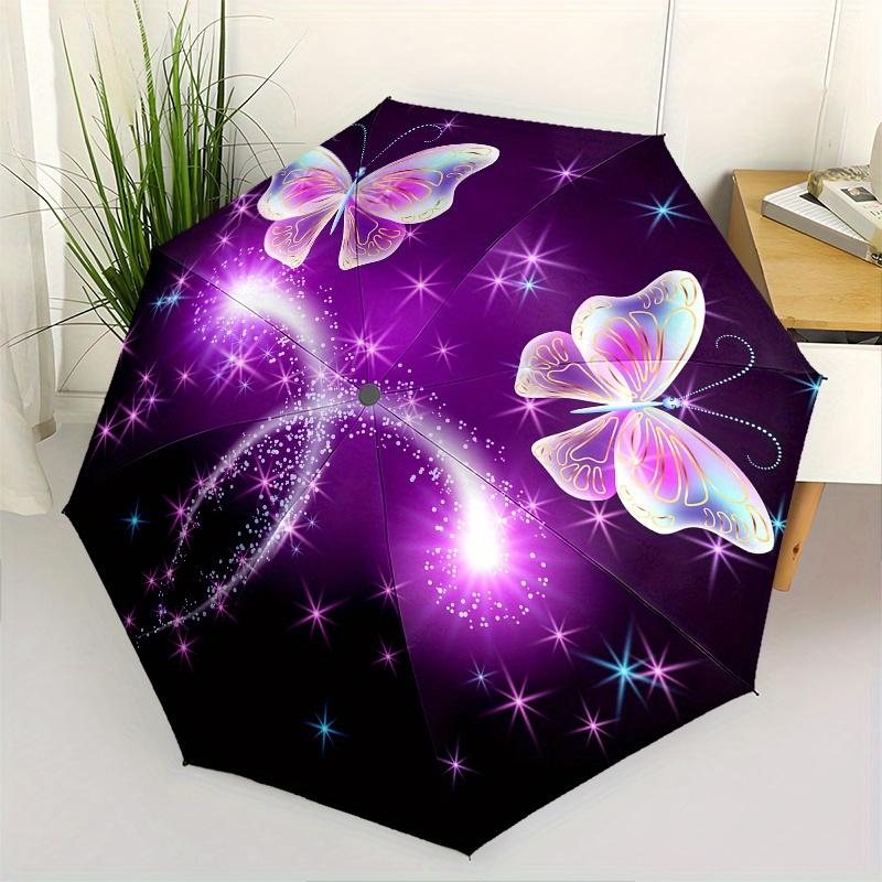 

Glow-in-the-Dark Butterfly Umbrella - Magical Starry Night Design, Portable 3-Fold Compact Umbrella for Men & Women, Perfect G (as the picture,Iron&8K)