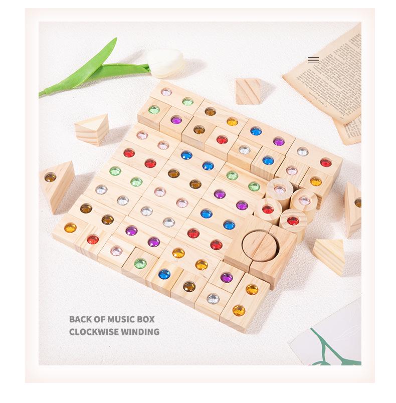 50-Piece Wooden Acrylic Gemstone Building Blocks: Interactive Parent-Child Game for Early Education and Castle Construction