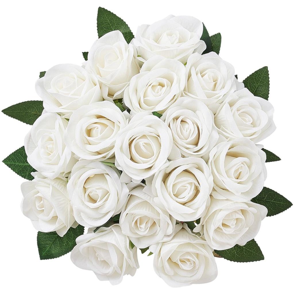 120 Pcs White Roses Artificial Flowers Realistic Bouquet Xmas Home Decor