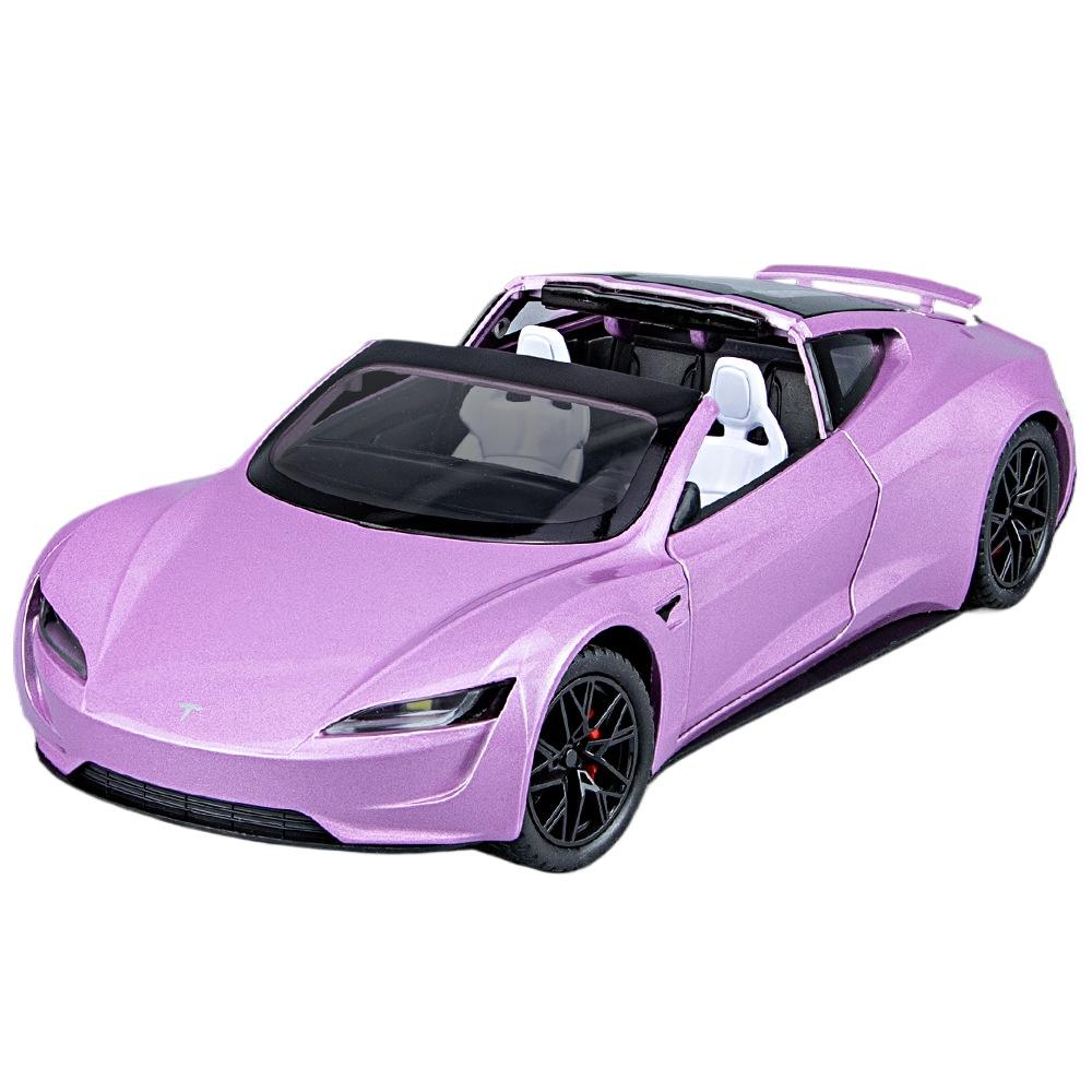 1/24 Tesla Roadster Convertible Alloy Sports Car Model Diecast Metal Toy Concept Car Model Simulation Sound and Light Kids Gift