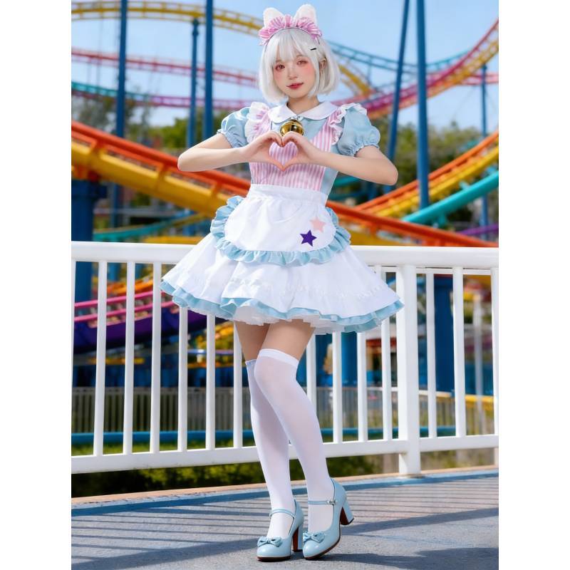Maid Outfit Cosplay Polyester Fabric With Cute Apron And Bell For Halloween Cosplay Enthusiasts
