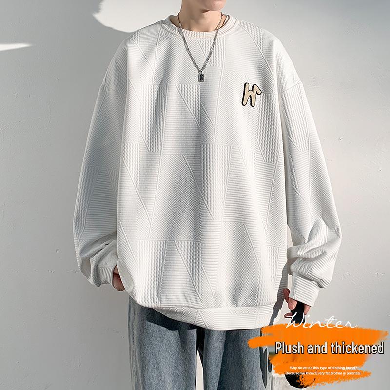 Herren Herbst Amerikanischer Stil Rundhals Fleecegefüttert Übergroß Hoodie: Modische Plus-Size Jacke im lockeren Schnitt