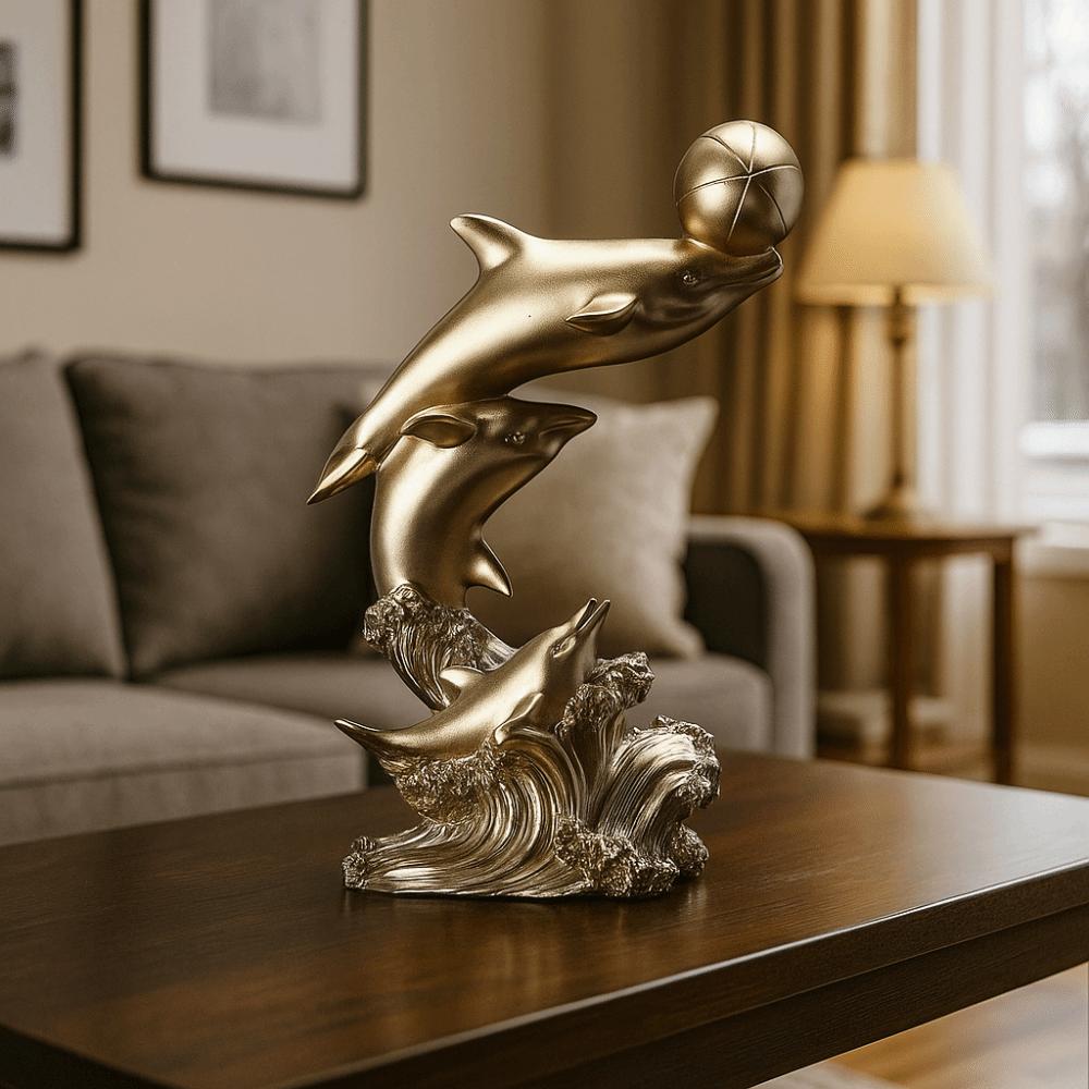 Decorative Dolphin Statue Resin Sea Animal Sculpture Handicrafts Golden Dolphin Ornaments  Gift