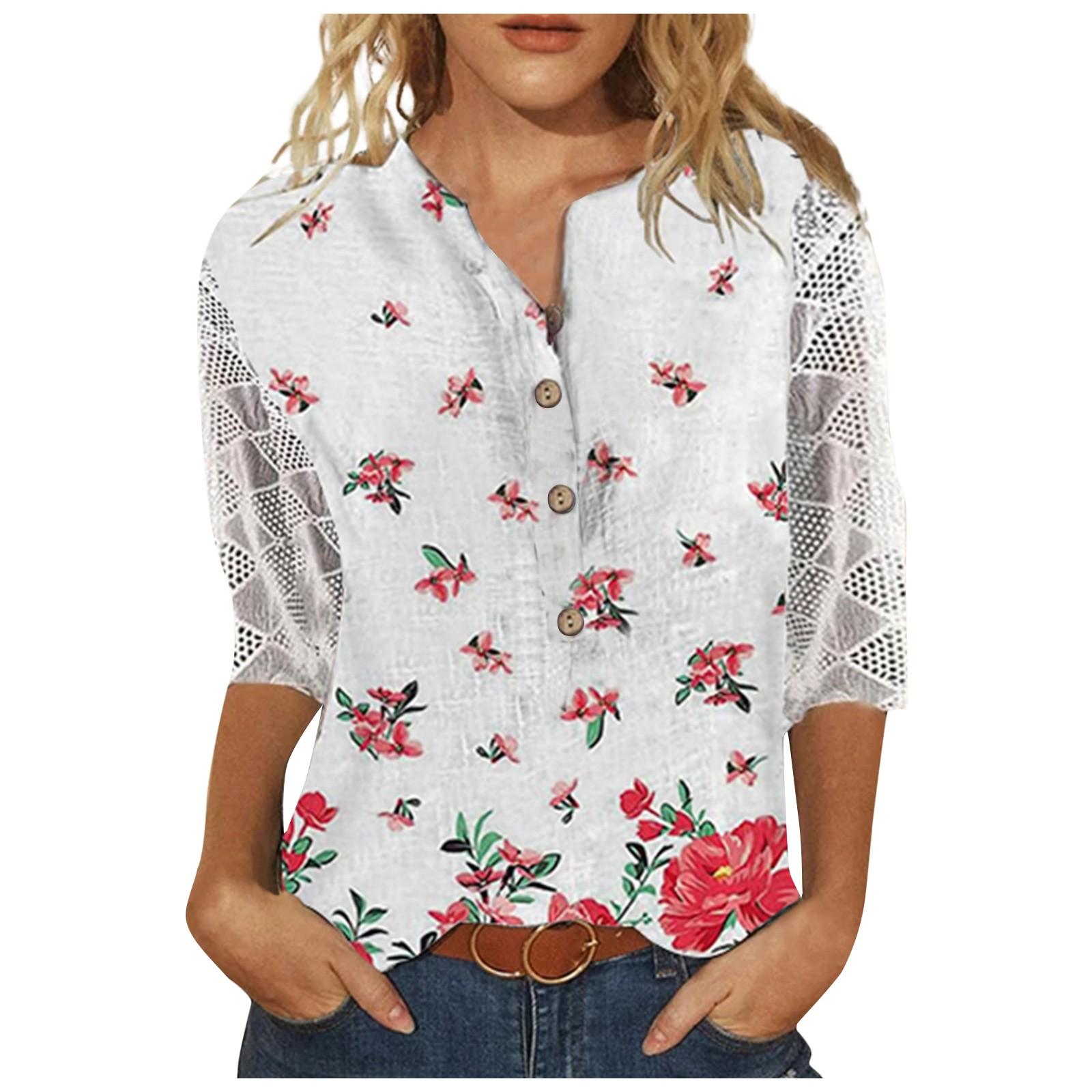 Женские рубашки с v-образным вырезом и рукавами 3/4 — фото 7