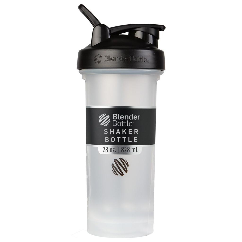 BlenderBottle Classic 28oz Protein Shaker, Genuine BlenderBottle Product, 800ml Capacity (600ml Markings), Clear Black BBCL28-BK