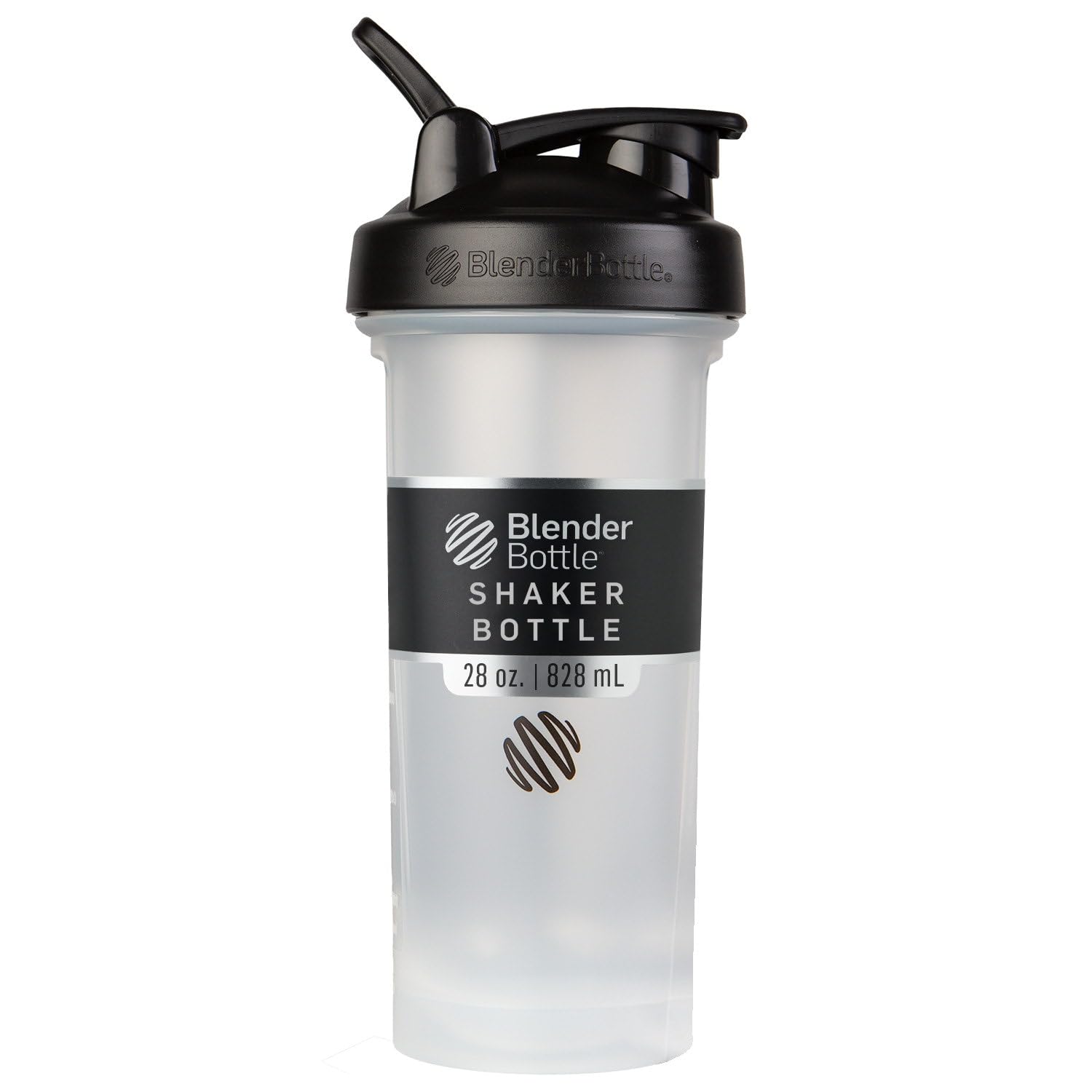 Бутылка-шейкер BlenderBottle Classic 28 унций, Оригинальный продукт BlenderBottle, Объем 800 мл (600 мл Отметки), Прозрачный Черный BBCL28-BK