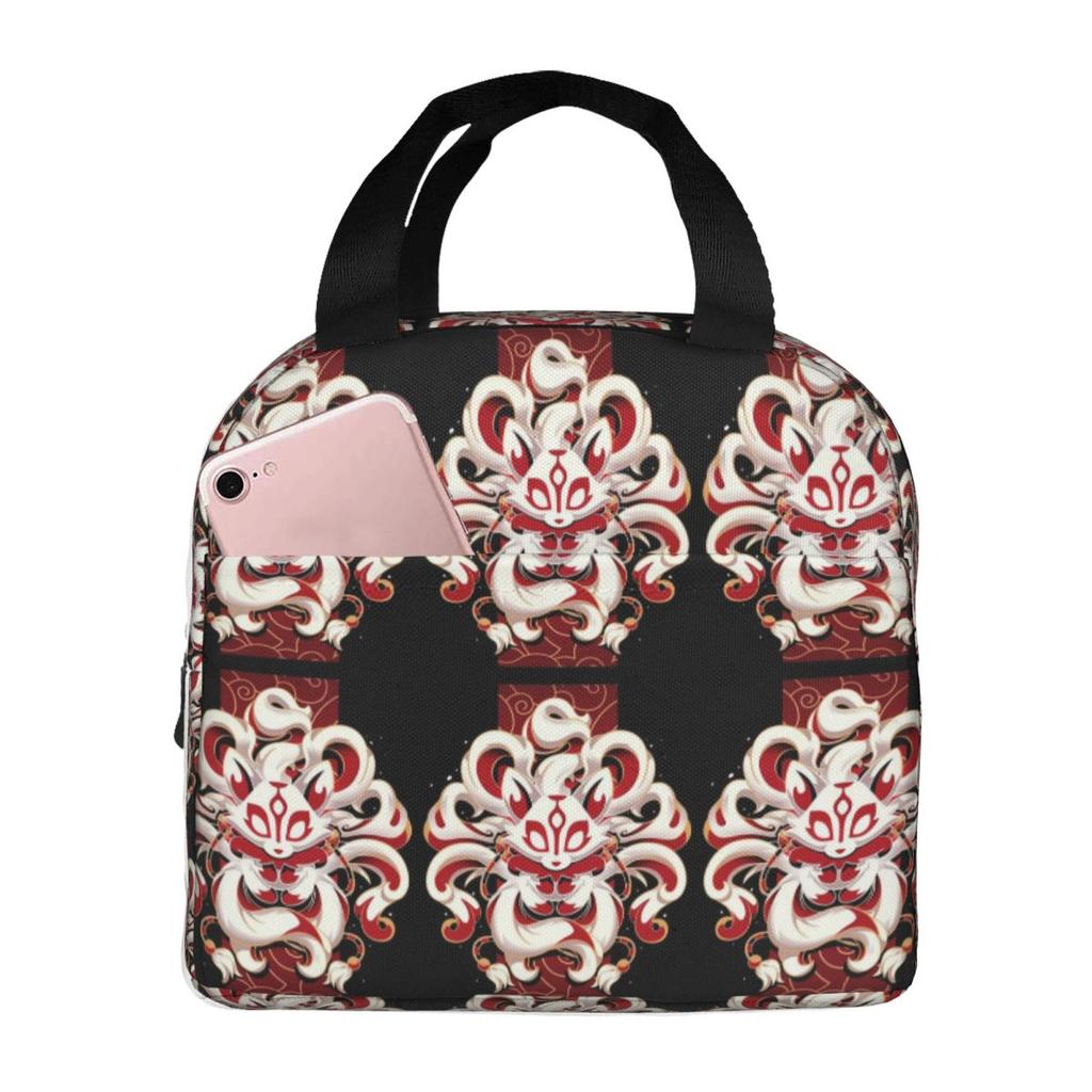 Fox Spirit Kitsune Japanese Kabuki Insulated Lunch Bag for Women Office Cooler Thermal Food Box Tote Lunch Boxes Container