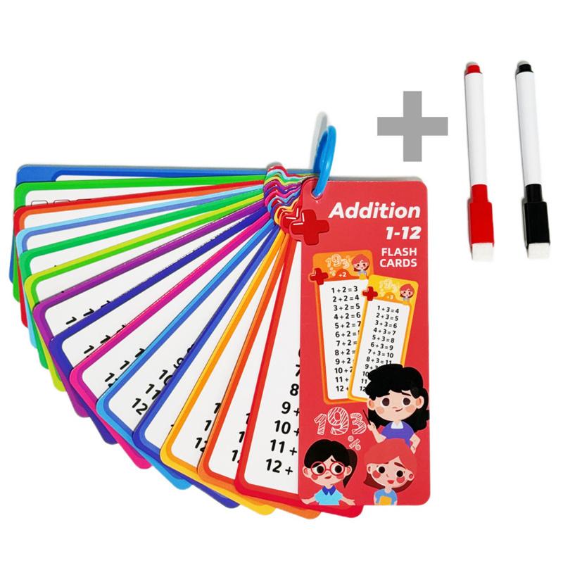 15Pcs/set Math Addition Subtraction Multiplication Division Card Reusable Practice Card for Kids Learning Early Education Toy