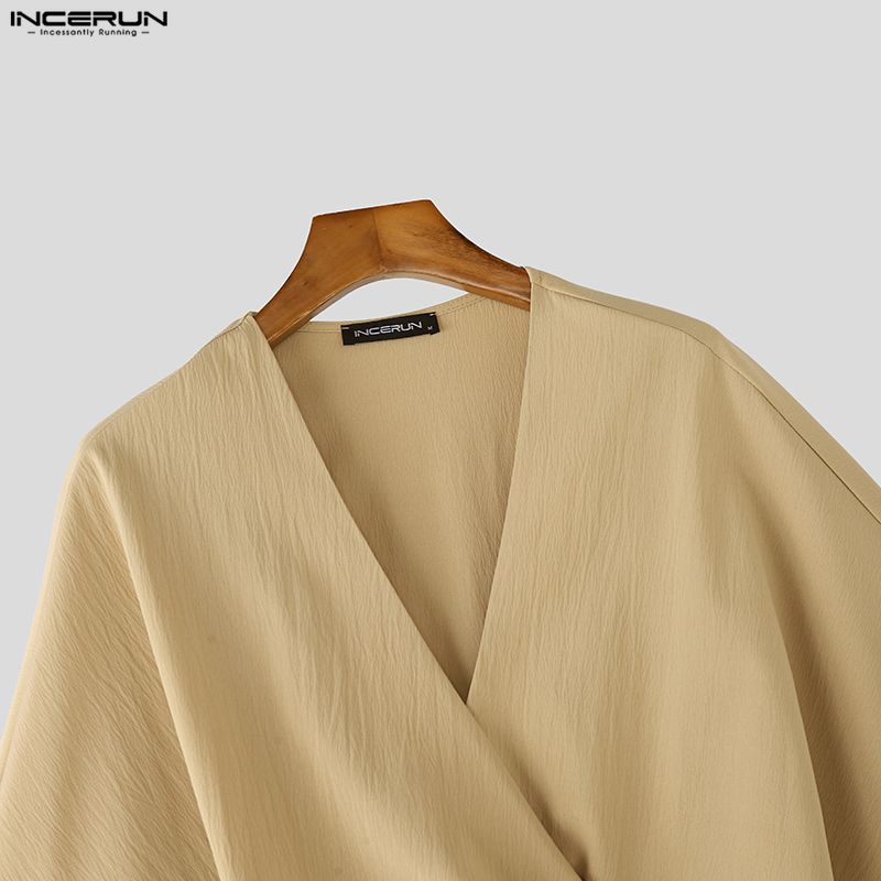 INCERUN Men Half Sleeve Twisted Irregular Casual T-Shirts Top