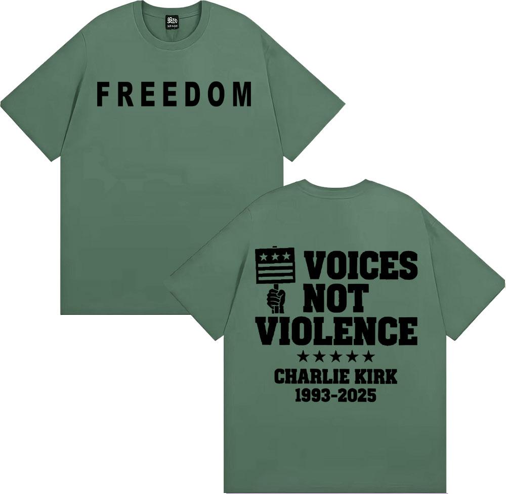 Freedom Charlie Kirk T Shirt Prayers Up for Charlie Voices Not Violence Tshirts Unisex Women Casual 100 Cotton Tshirt Streetwear