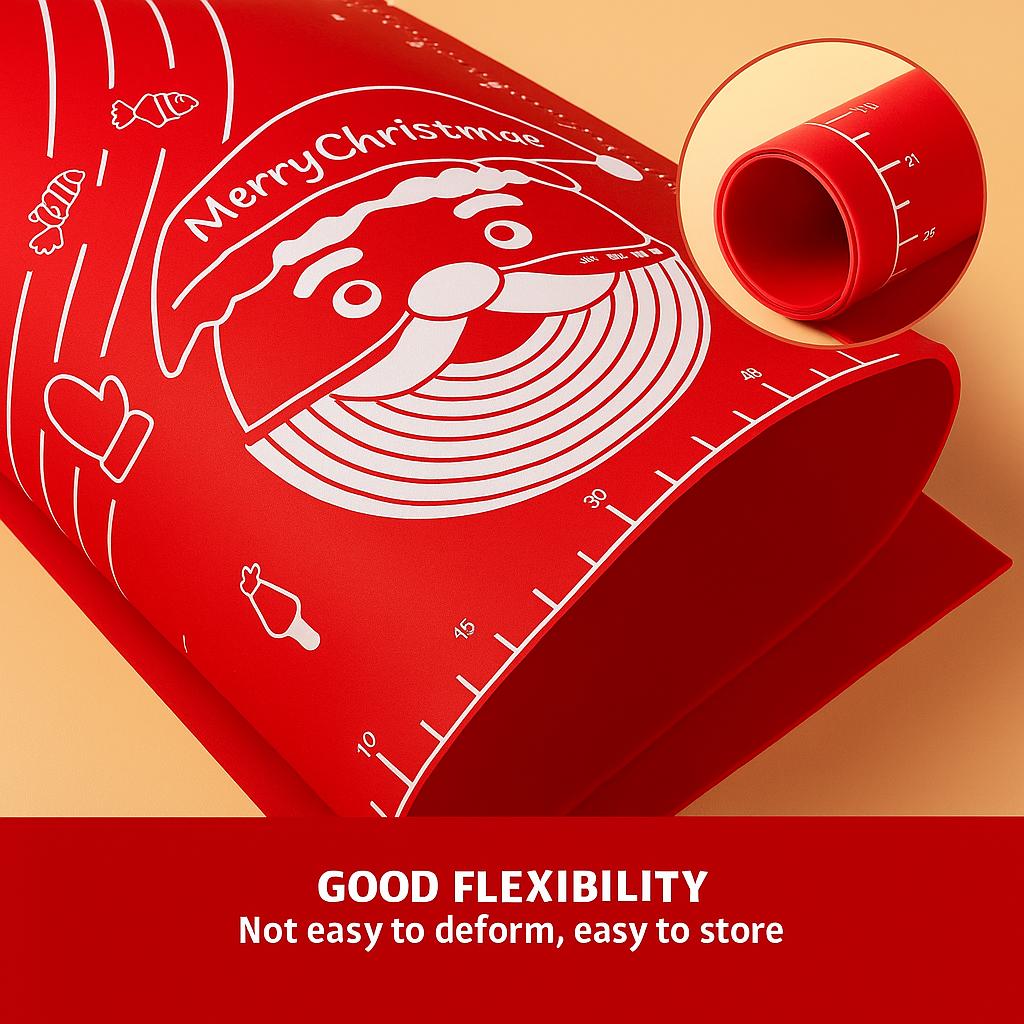 Christmas Baking Mat Non-Stick Silicone with Scale for Rolling Dough - Holiday Design for Cookies, Pies, Pastry - Festive Kitchen Accessory Gift