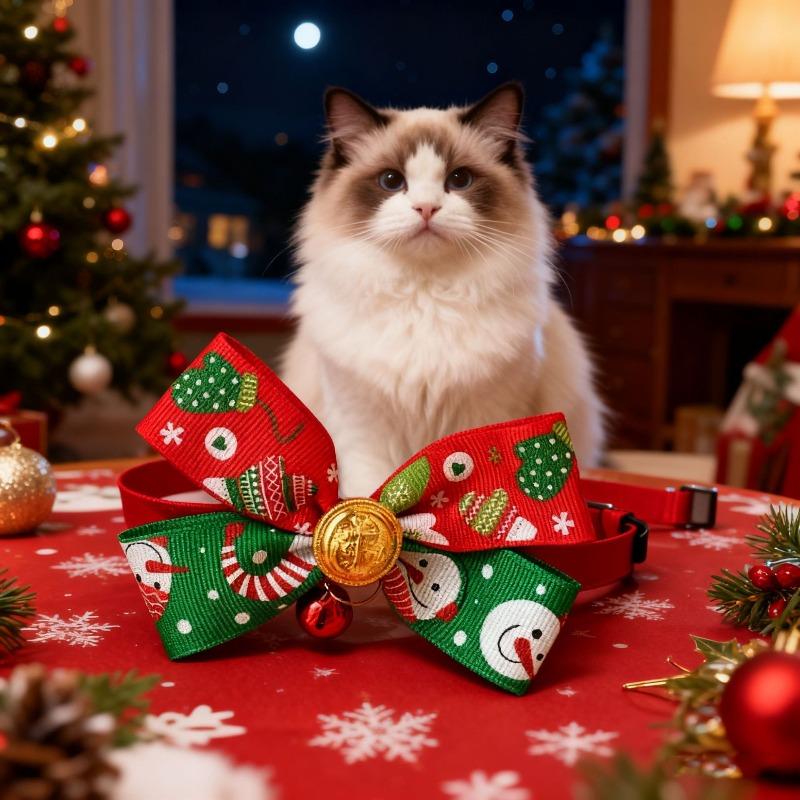 Рождественские кошачьи ошейники для питомцев, колокольчики, собачьи шарфы, товары для питомцев, милые кошачьи рождественские галстуки-бабочки