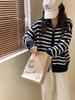 Double Zipper Striped Knitted Cardigan Women's Autumn and Winter New Thickened Versatile Loose Lazy Sweater Jacket