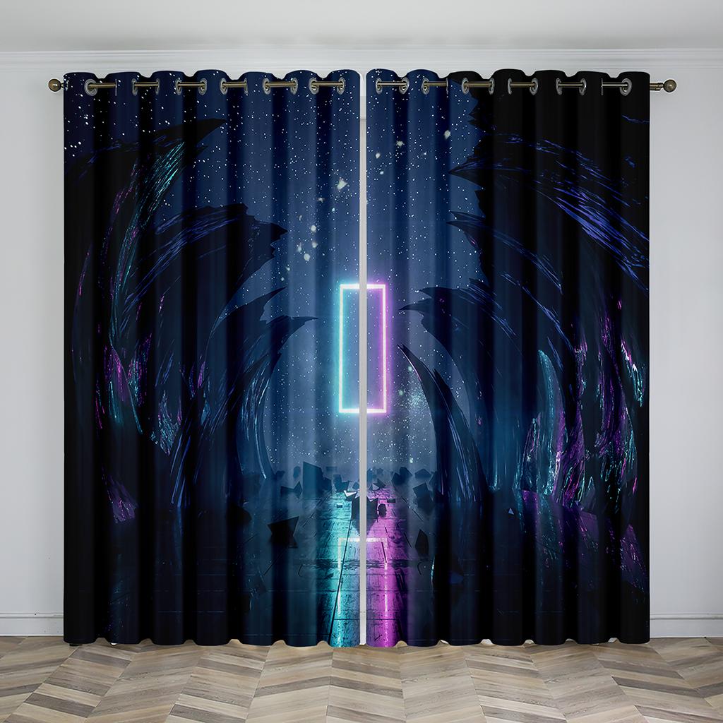 

3D Ослепительный Дизайн Апертуры Солнцезащитные Шторы Гостиная Украшение Дома Шторы Мальчики Нравится Крутой Стиль Тонкие Шторы 2 Панели 100W130H(CM)40x51in&Grommet Top