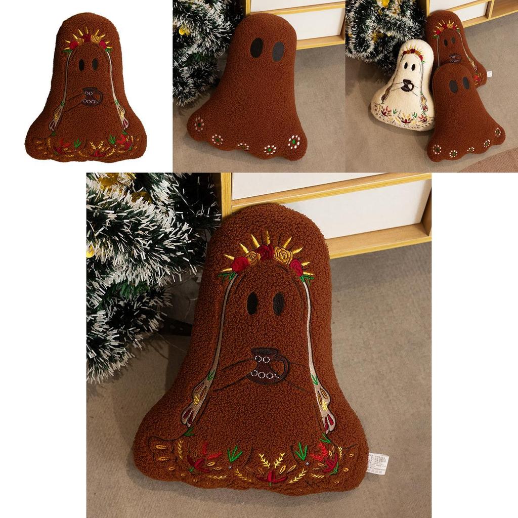 Halloween Ghost Plush Cushion With Embroidered Design For Living Room Decor
