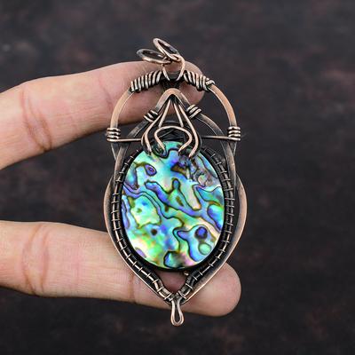 Colgante de Concha de Abulón Colgante Envuelto en Alambre de Cobre Colgante de Diseño Hecho a Mano Joyería de Concha de Abulón Colgante de Piedra Preciosa Joyería de Cobre Para Regalo