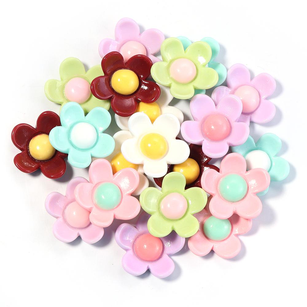 20pcs/lot Colorful Flower Flatback Resin Cabochons Flower Cabochon Beads For DIY Crafts Jewelry Making Decoration Accessories