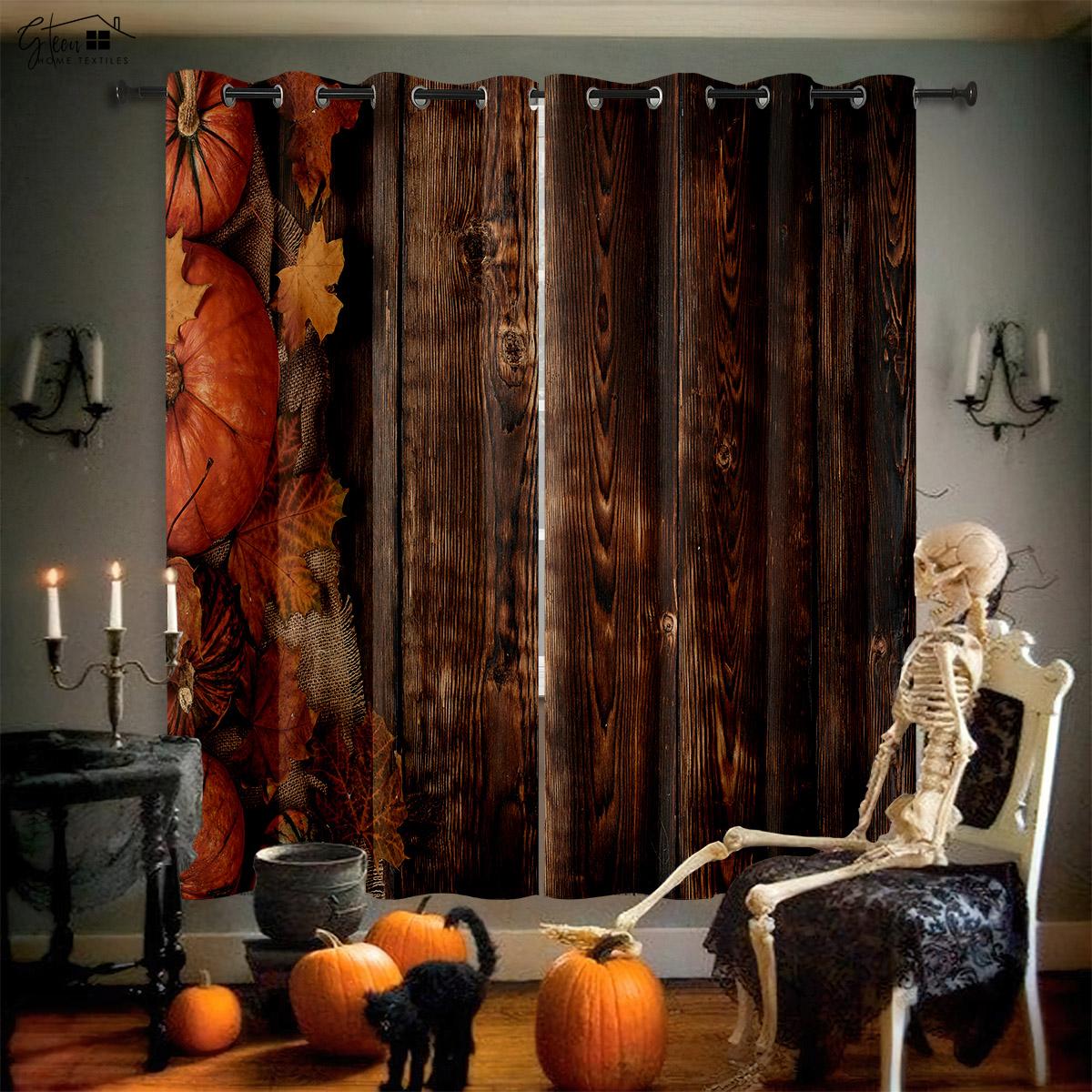 

Хэллоуинские шторы Замок ужасов Тыква Классические мультяшные шторы Детская комната Ресторан Вечеринка Украшение Шторы W50xH130(CM)x2PCS&Rod pocket