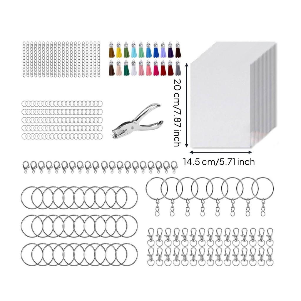 251 Pieces Shrink Keychain Kit Includes Hole Punch Shrinkable Art Colorful Tassels