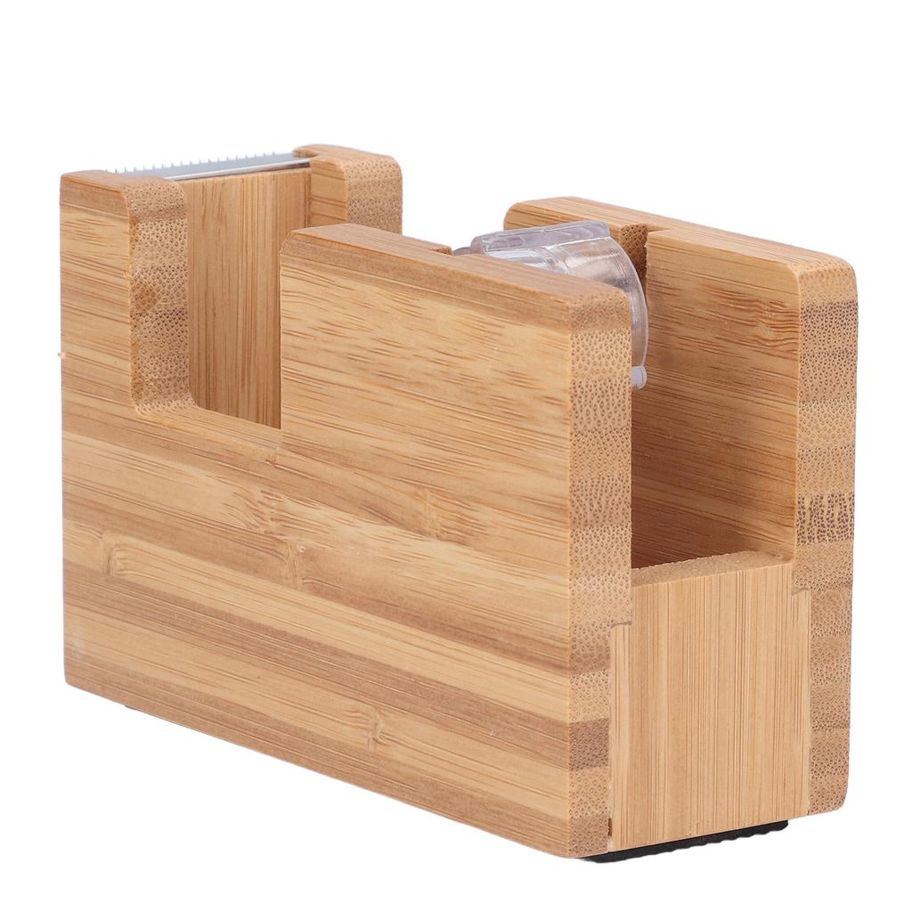 Desktop Tape Dispenser Bamboo Wood Tape Cutter Holder Adhesive Roll Base Stationery Tool