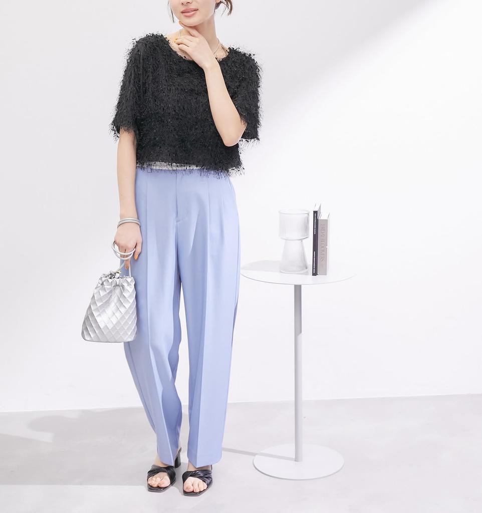 ROPE PICNIC Knit Tape Yarn Black Women's Top, (01)