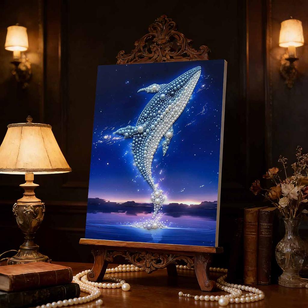 DIY Diamond Art Pearl Painting Kit for Adults, Blue Whale Shaped Pearl Art Painting Wall for Home Office Decor Handmade Gift