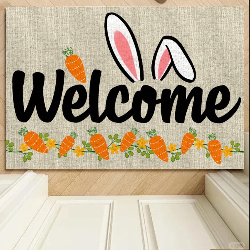 Frohe Ostern Fußmatte Außen Natürliche Kaninchen Willkommen Nicht- Vorlegematte Dekorative Teppiche Für Innen Haus Bauernhäuser Eingang Veranda Ostertag Party Dekoration