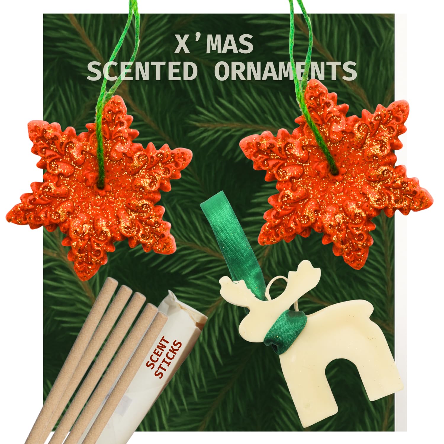 Pine Christmas Tree Scent Sticks - 20 Incense + 3 Wax Melts Ornaments