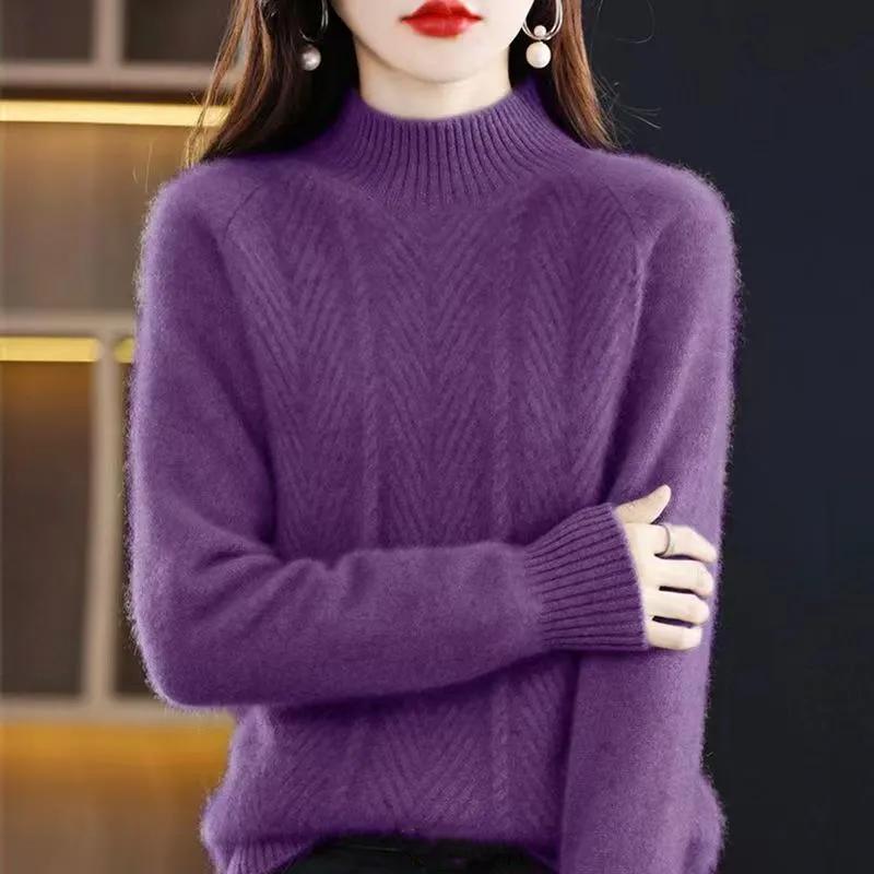 

Женский осенне-зимний свитер с высоким воротником крупной вязки, однотонный пуловер оверсайз, базовый слой 2XL