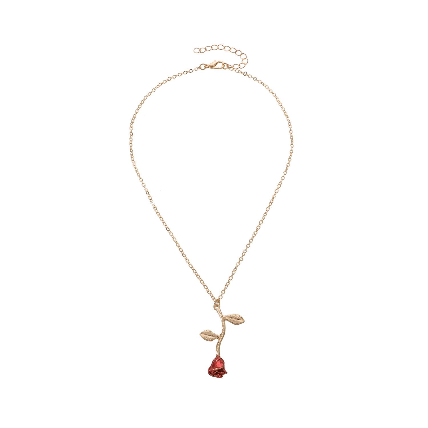 Personality temperament red rose trend necklace, simple fashion necklace