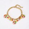 Golden Tone Stainless Steel Fruit Charm Bracelet with Enamel and Crystals for Women