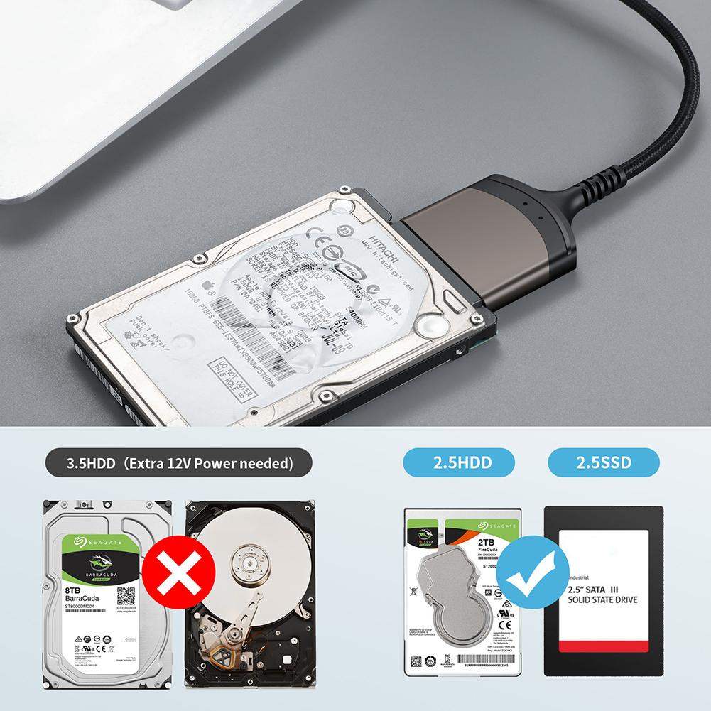 23cm USB 3.0/Type C To SATA Cable Adapter 7+15/22 Pin Computer Connector Aluminum Shell External Converter for 2.5 Inch SSD HDD
