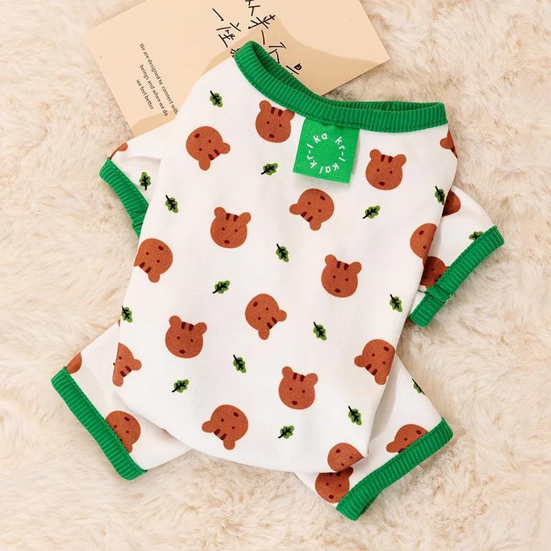 Cute Bear Striped Thin Dog Jumpsuit Pet Coat Four Legs Dog Pajamas Kitten Puppy Sweatshirt Autumn for Small Dogs