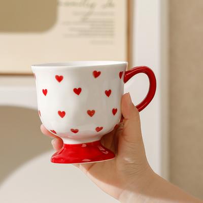 Hand Painted Red Love Ceramic Mug High Value Water Cup Creative Cup Couple Souvenir Coffee Cup Cute