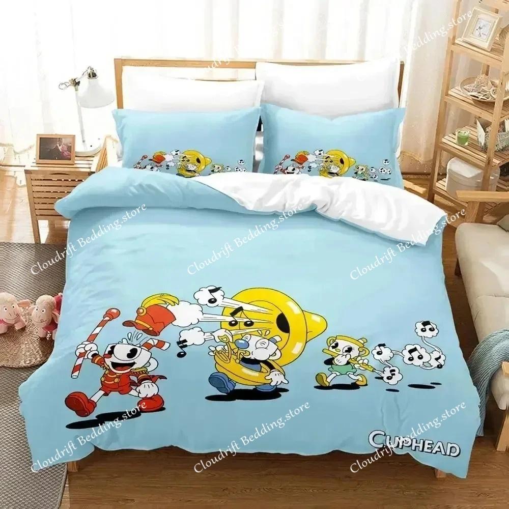 Cartoon Mugman Cuphead Bedding Set Polyester Quilt Cover Pillowcase Comforter King Queen Size Boys Adult Duvet Cover Bed Set