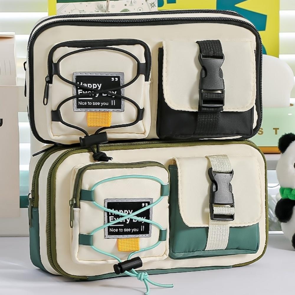 1pcs Workwear Design Student Pen Case Pen Bag Large Capacity Fabric Multi-Compartment Design Pencil Box Stationery