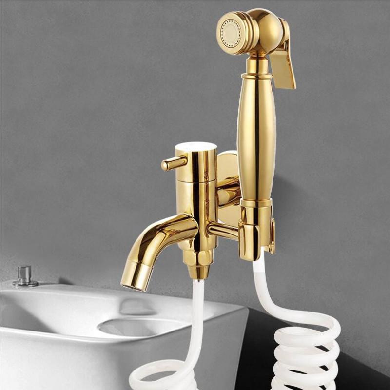 Bidet-Armatur-Set Gold Wandmontage Badezimmer Bidet-Armatur Hochdruck Bidet-Pistole Messing Gold Mit Goldener Sanitärschlauch