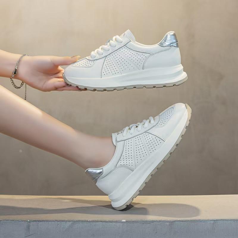 

The first layer of cowhide retro sports shoes women s summer new hollow breathable casual shoes versatile and lightweight 35 белый