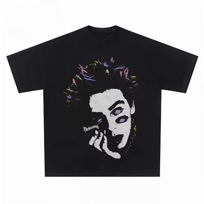 Camiseta Corta de Calle Holgada y Versátil con Estilo Holgado y Estampado de Retrato Camiseta Corta Harajuku