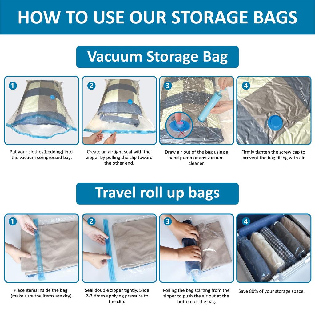 20 Pack Vacuum Storage Bags, Space Saver Compression for Comforters and Blankets, Sealer Clothes Hand Pump Included